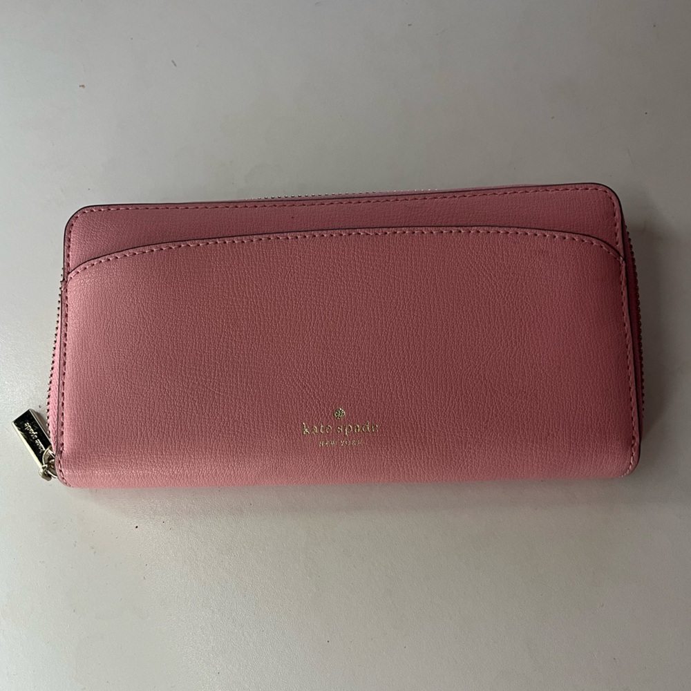 Pink Kate Spade Leather Wallet with Burgundy Interior